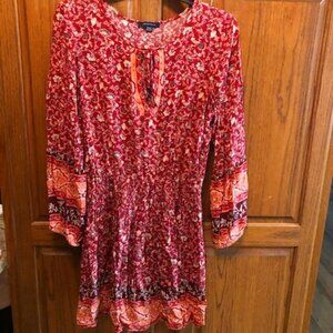 American Eagle juniors floral print 3/4 gathered sleeved Rust/orange dress M